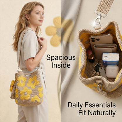 🏆 Promozione 49% DI SCONTO🧵🌸Borsa tote all'uncinetto con fiori fatta a mano 🌼✨