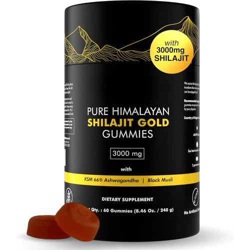 Himalayan Shilajit Gummies with Ashwagandha & Gokshura - Vegan, Sugar-Free, 60 Count