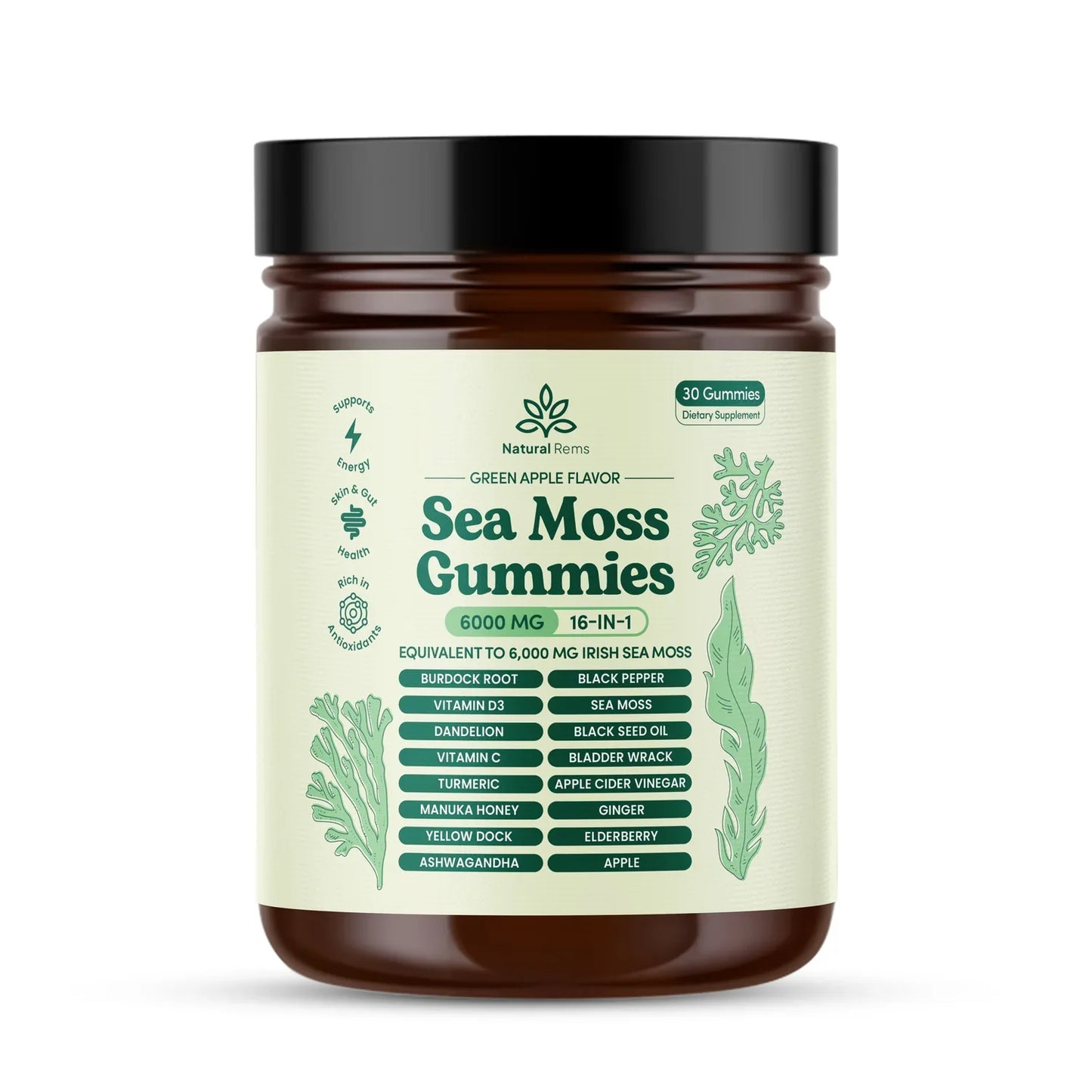 Sea Moss 16-in-1 Gummies | Immunity, Energy & Gut Health Support | Superfood Multivitamin Gummies