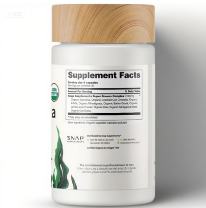 Supplements Organic Spirulina and Chlorella Capsules | Chlorophyll and Protein Rich Blue Green Algae Superfood Supplement for Energy and Immune Support, Vegan, Non GMO, Greens Blend, 120 Capsules