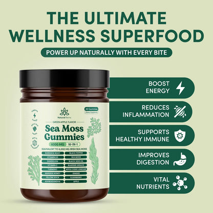 Sea Moss 16-in-1 Gummies | Immunity, Energy & Gut Health Support | Superfood Multivitamin Gummies