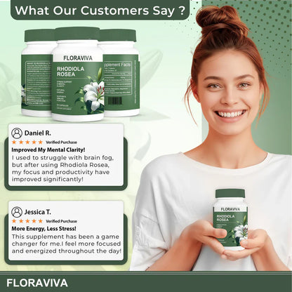 Rhodiola Rosea Capsules - Floravida for Energy, Focus, Mood - 60 Capsules