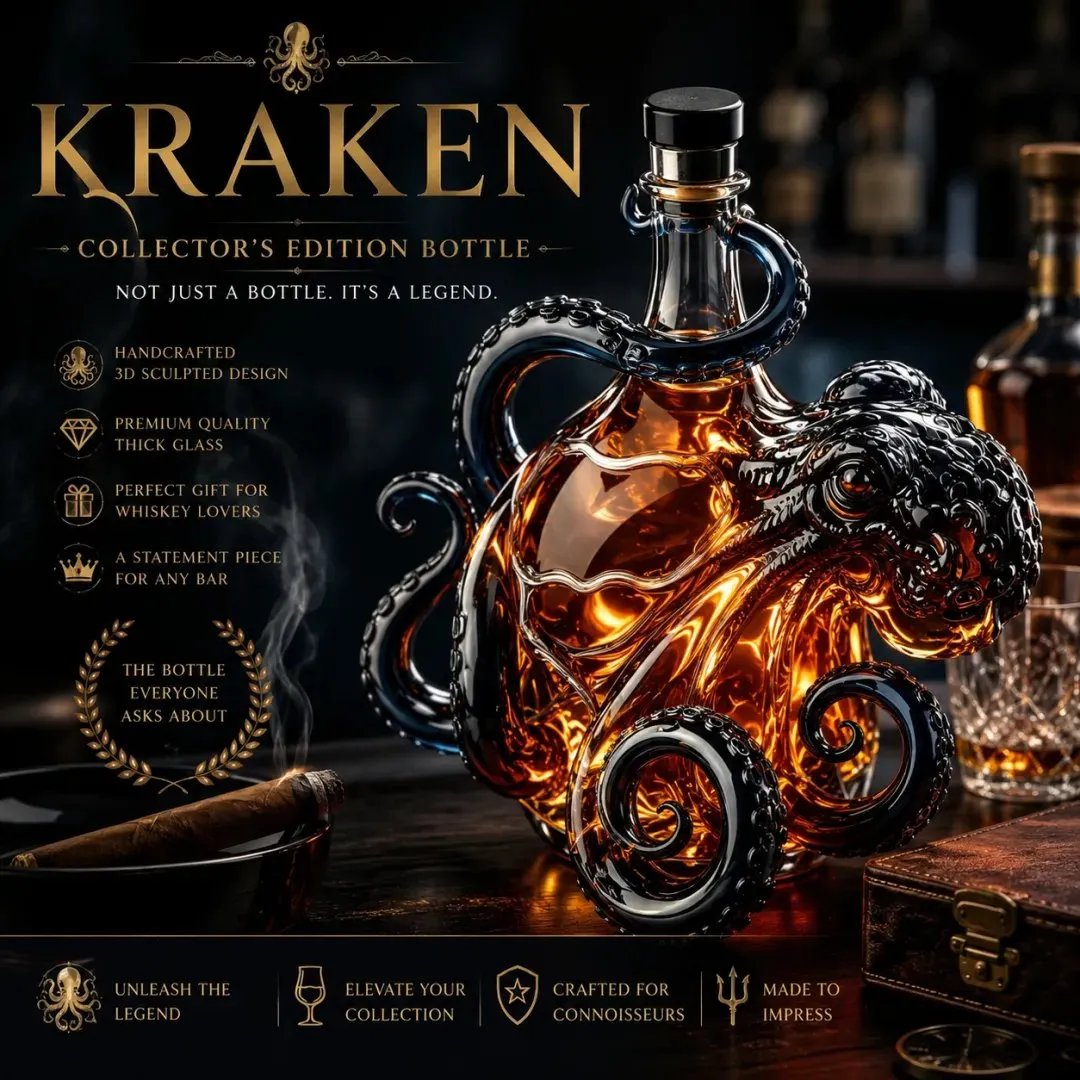 🎁 Fête des pères : 49 % de réduction - Bouteille 3D en forme de pieuvre « The Kraken Rum Edition » 🐙🥃
