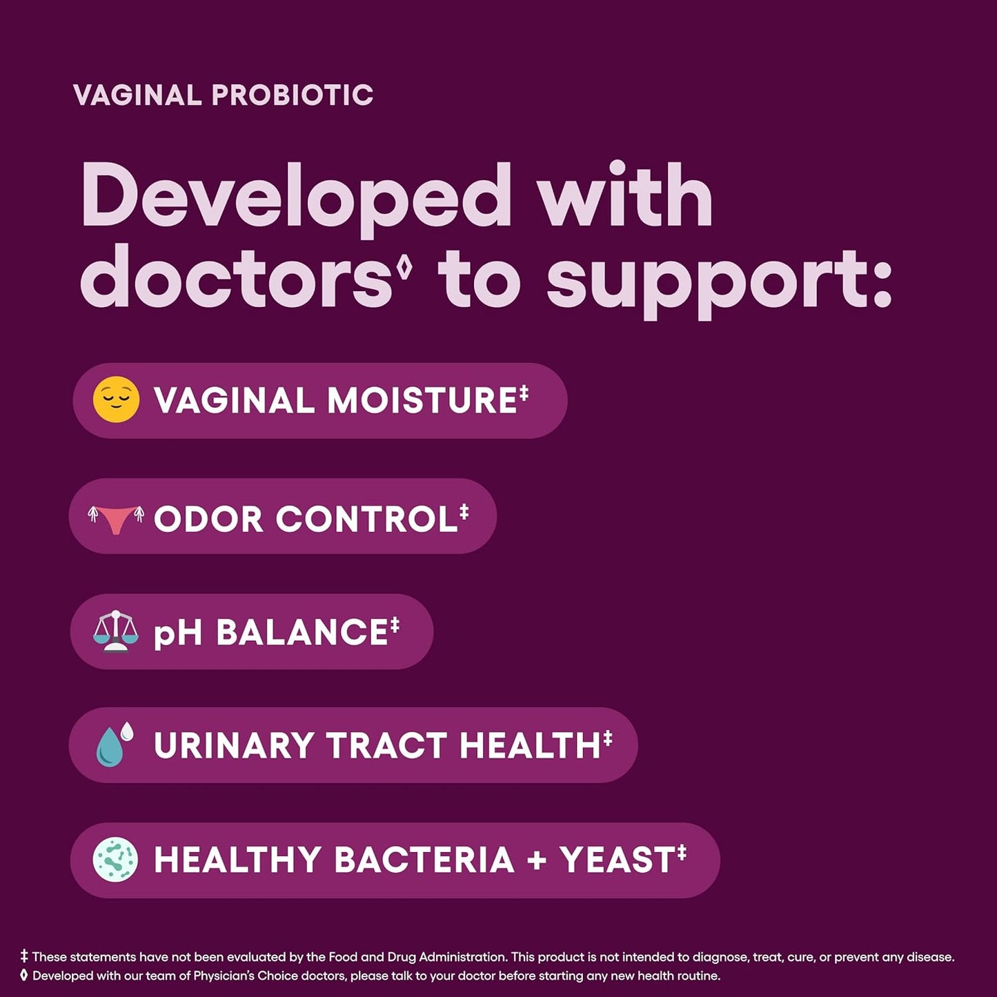Women’s Vaginal Probiotics – Advanced pH, Odor & Yeast Support – 6 Billion CFU with Organic Prebiotics & Cranberry – Feminine Health Formula – 30 Capsules