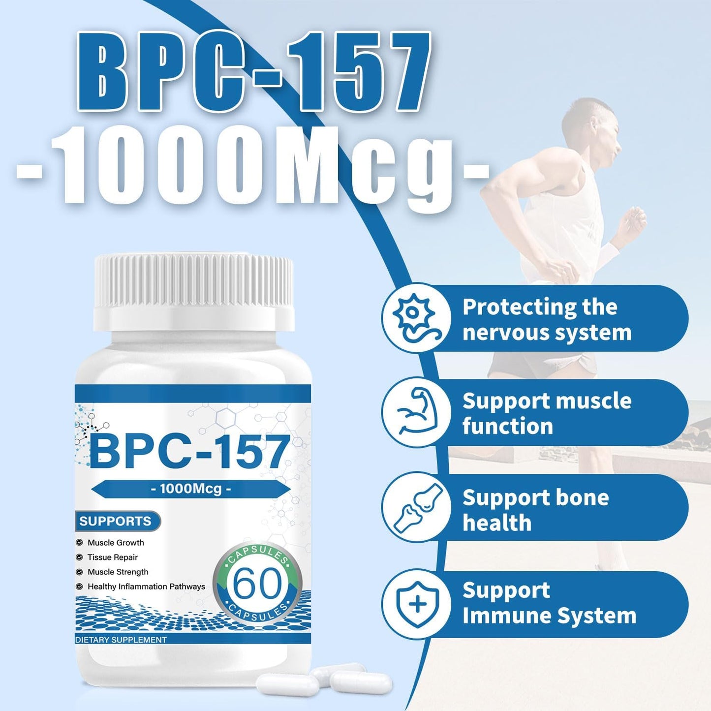 60 Peptide Capsules 1000 mcg | Supports Muscle Growth & Tissue Repair | Enhances Strength & Recovery | Non-GMO & Gluten Free