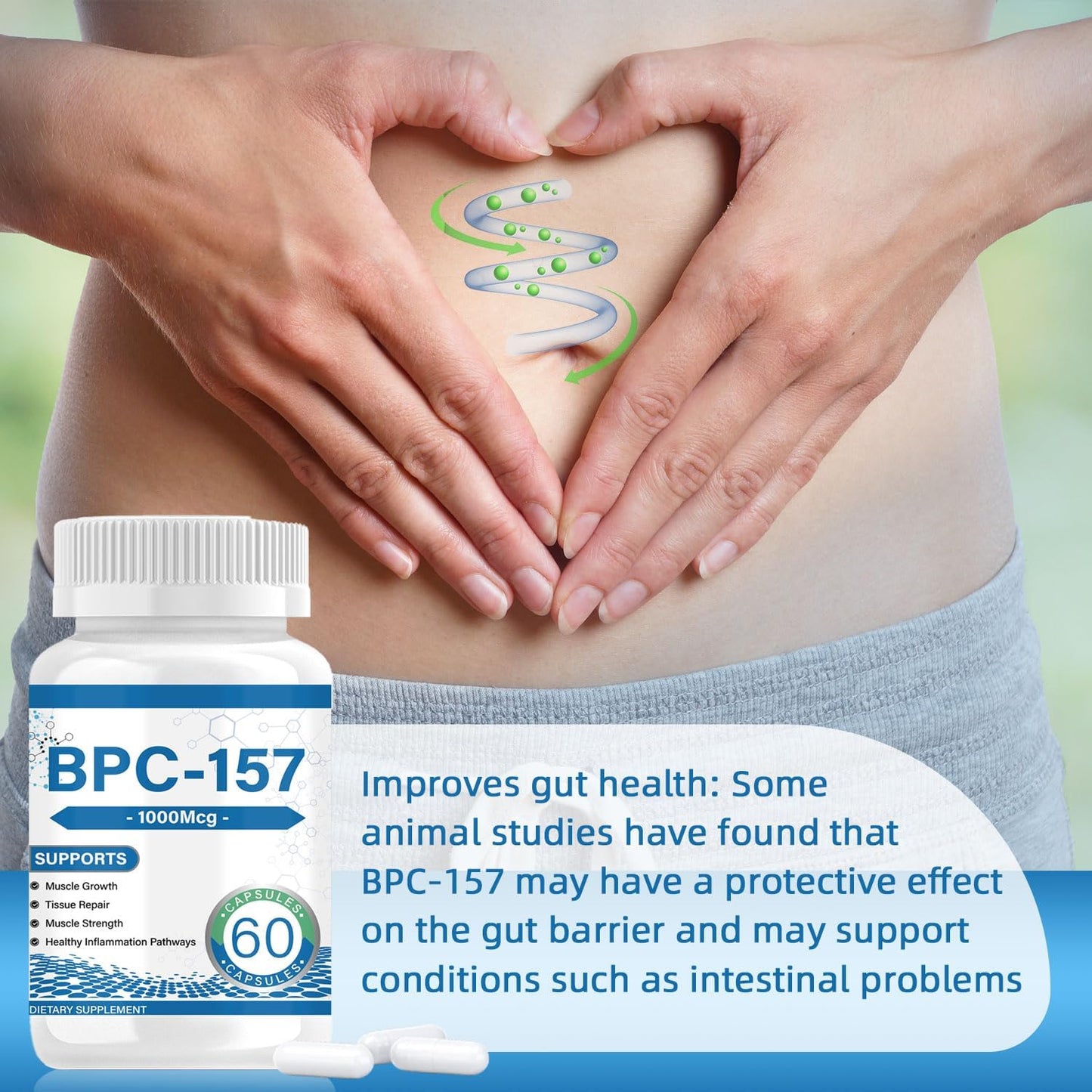 157 Peptide Capsules 1000 mcg, supports muscle growth, tissue repair, strength, non-GMO, gluten-free, 60 capsules