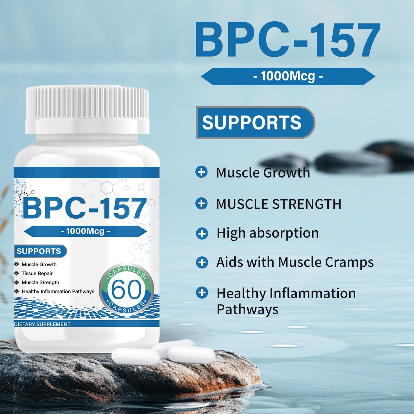 60 Peptide Capsules 1000 mcg | Supports Muscle Growth & Tissue Repair | Enhances Strength & Recovery | Non-GMO & Gluten Free