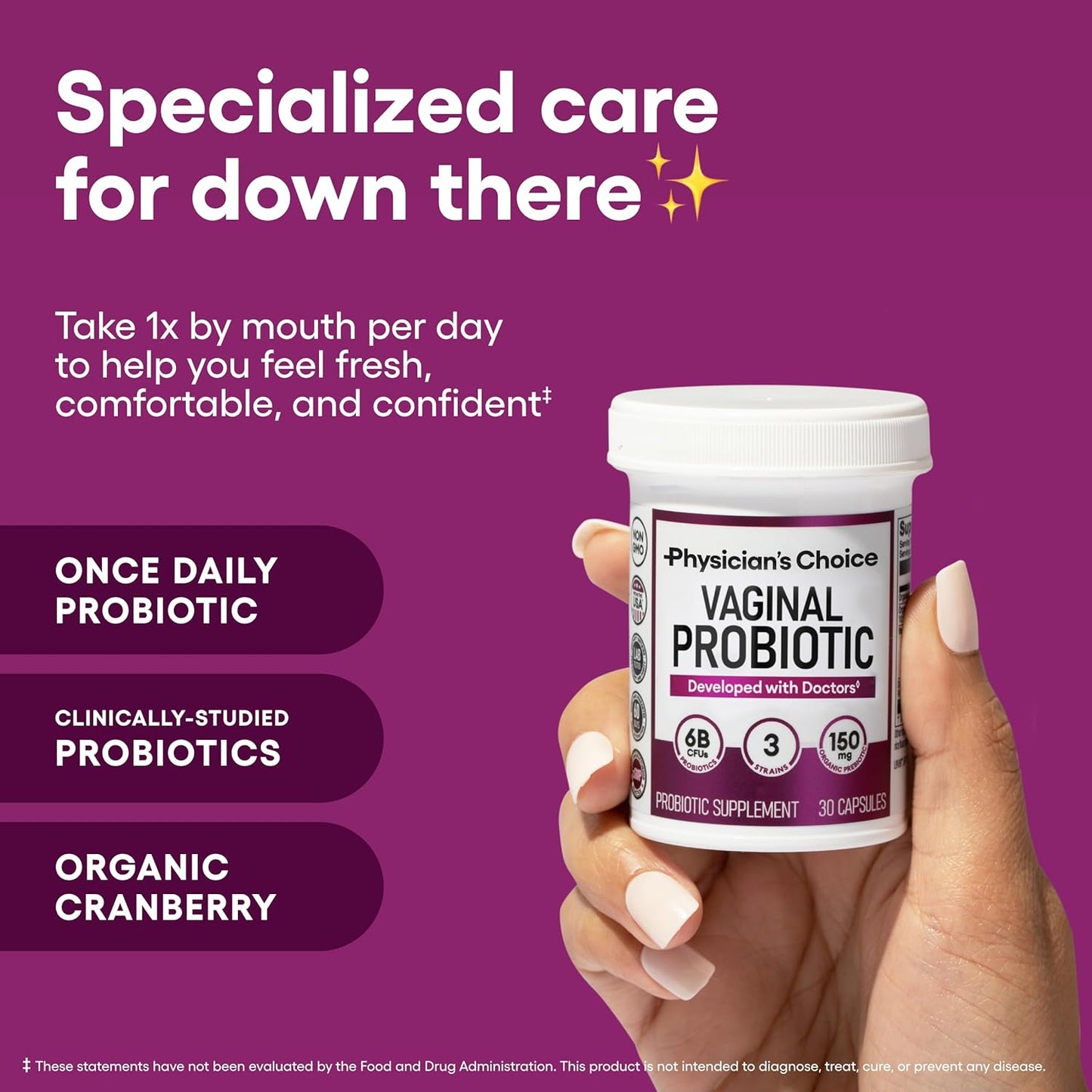 Women’s Vaginal Probiotics – Advanced pH, Odor & Yeast Support – 6 Billion CFU with Organic Prebiotics & Cranberry – Feminine Health Formula – 30 Capsules