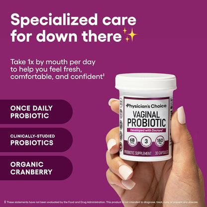 Women’s Vaginal Probiotics – Advanced pH, Odor & Yeast Support – 6 Billion CFU with Organic Prebiotics & Cranberry – Feminine Health Formula – 30 Capsules