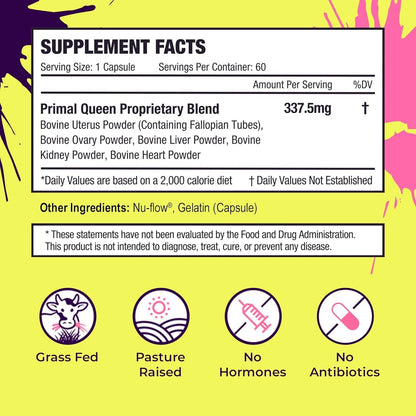 Primal Queen Female-Optimized Beef Organ Superfood Supplement - 100% Grass Fed, Pasture Raised Cattle - Balance Hormones, Energy