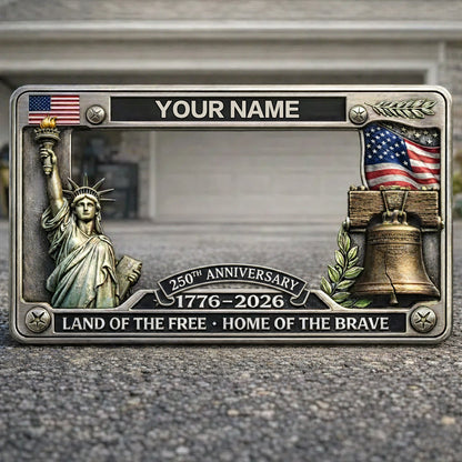 Personalized 250th Anniversary Commemorative License Plate Frame – Patriotic Metal Accessory