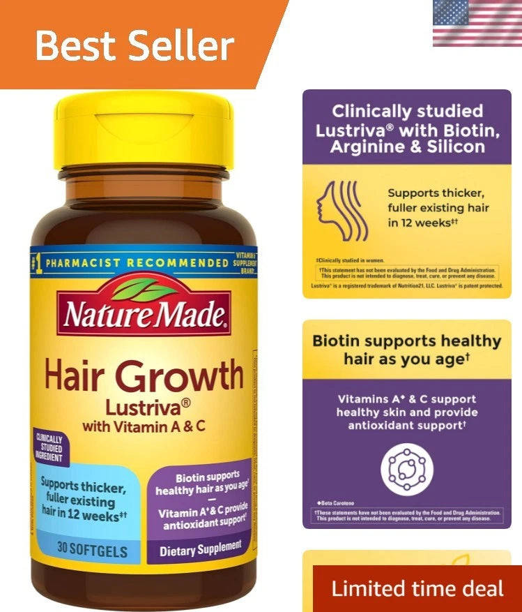 Hair Growth Softgels, Clinically Studied Lustriva + Biotin, Vitamin C & A