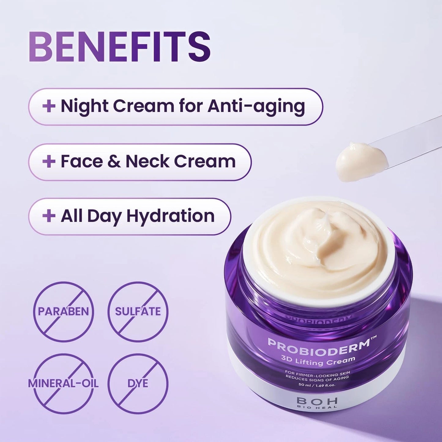[Cardi B Pick] BIOHEAL BOH Probioderm 3D Lifting Cream 1.7 fl oz | Advanced Korean Facial Night Cream with 17-Peptide Complex & Probioderm for Wrinkles on Face and Neck, Butter-Rich Texture for Perfect Slugging | Mother's Day Gift