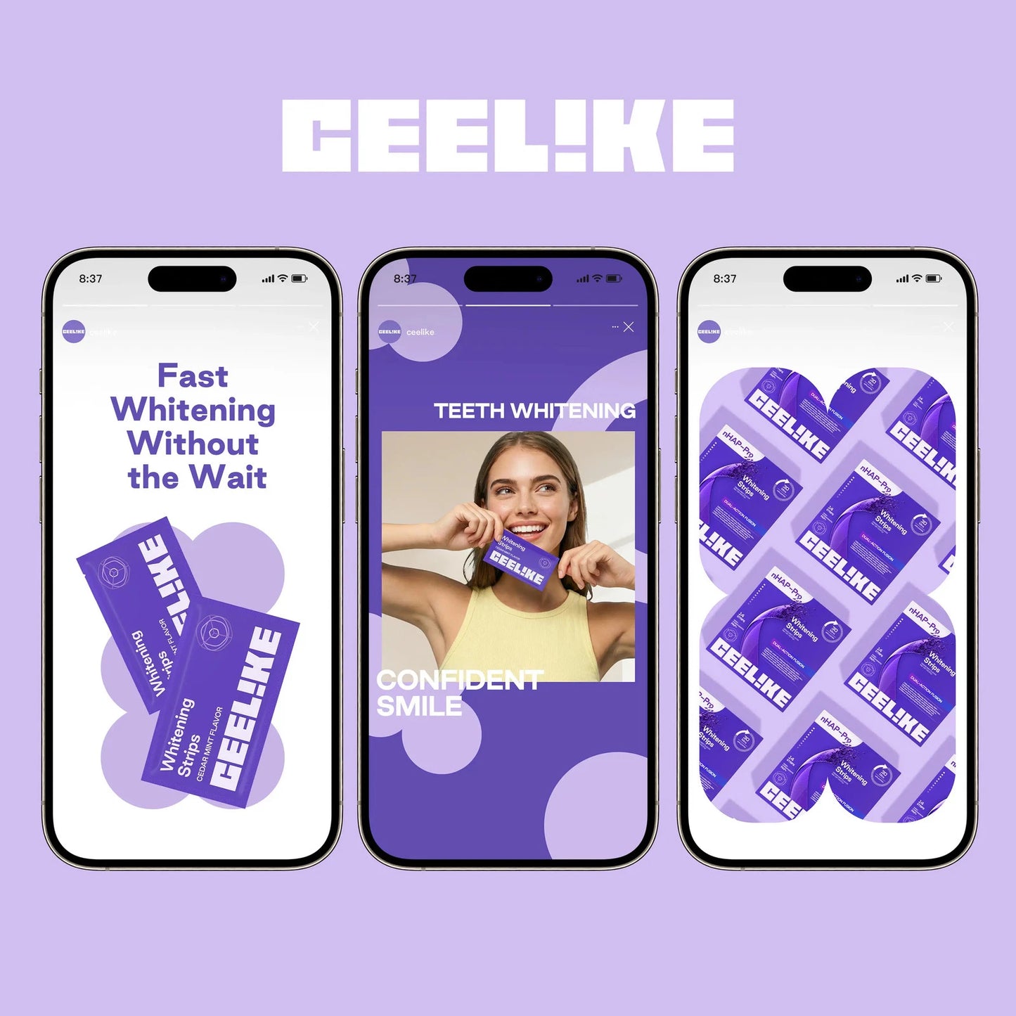CEELIKE Purple Teeth Whitening Strips with Free Cheek Retractor - 7/21 Whitening
