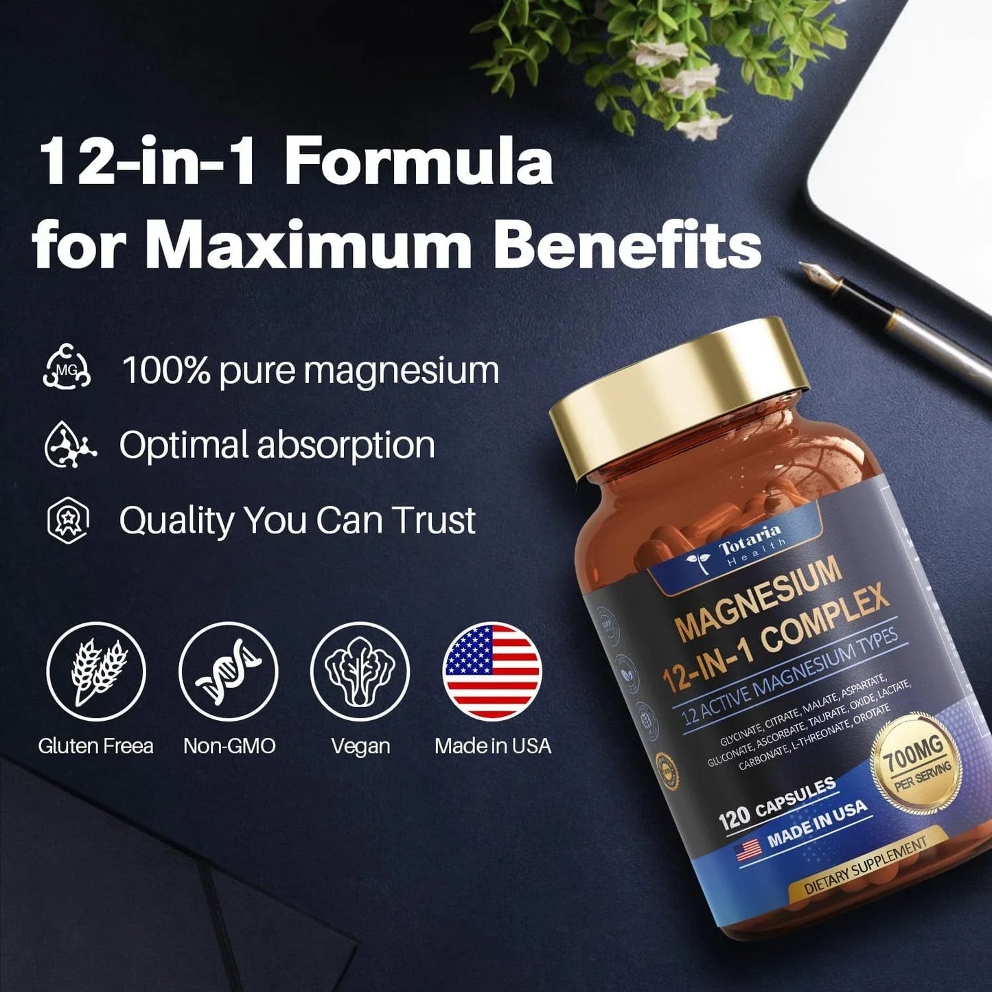 12 in 1 Magnesium Complex 700mg - Glycinate Citrate Malate Taurate