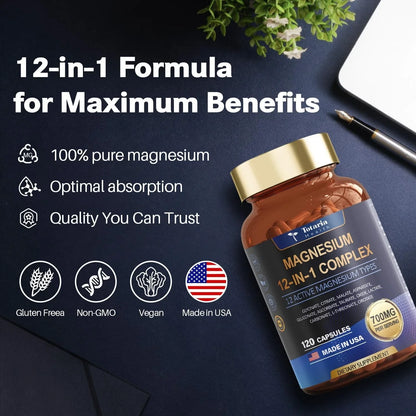 12 in 1 Magnesium Complex 700mg - Glycinate Citrate Malate Taurate
