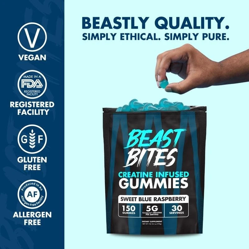 Creatine Infused Gummies - Beast Bites Madewith Creapure&NSF Certified for Sport