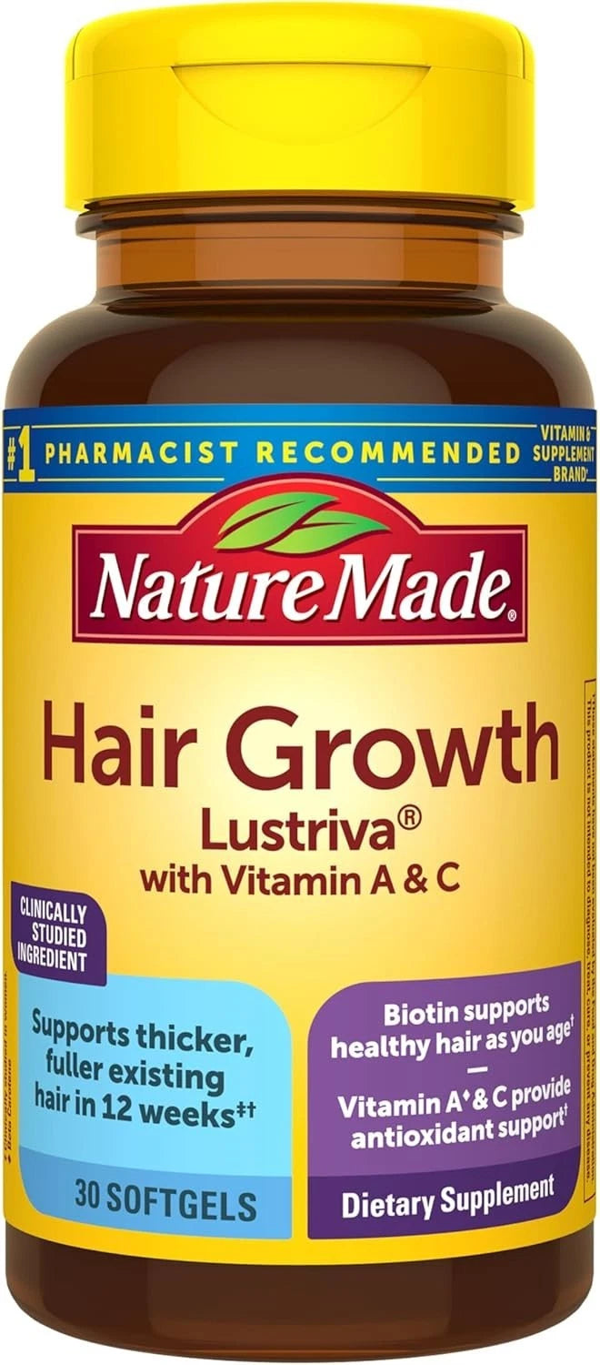 Hair Growth Softgels, Clinically Studied Lustriva + Biotin, Vitamin C & A
