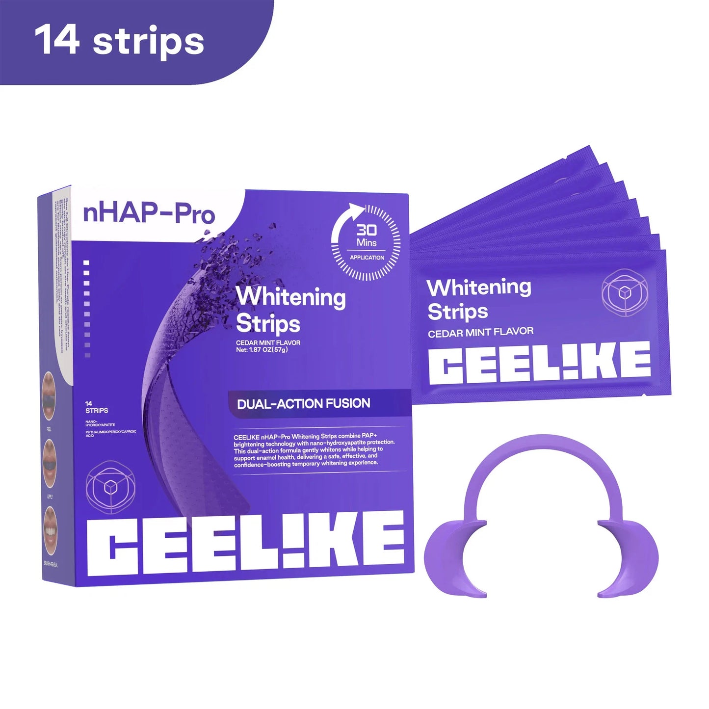 CEELIKE Purple Teeth Whitening Strips with Free Cheek Retractor - 7/21 Whitening